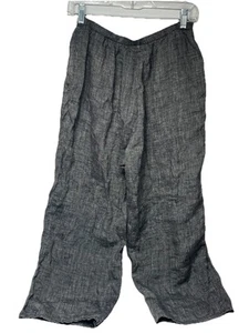 Flax Womens Small High Rise Elastic Waist Linen Straight Leg Pull-On Pants Gray - Picture 1 of 5