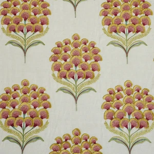 Schumacher stilisierter Blumenstoff - Aurelia Stickerei/Natur 7,75 Yards 78812 - Bild 1 von 3