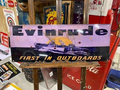 Evinrude Outboard Motors Metal Sign 29 1/2" x 11" GAS OIL FISHING BOATS - Image 1 of 4