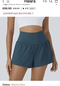 Halara Women's High-Waisted Yoga Shorts Medium blue with Pocket UK Size M - Picture 1 of 5