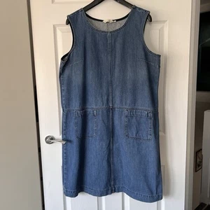Seasalt Book Seller Pinafore Denim Dress Womens 18 UK Pockets Blue Chore Utility - Picture 1 of 12