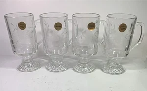 4 Princess House Heritage 504 Footed Tempered Etched Glass Iris Coffee Mugs 5.5" - Picture 1 of 10