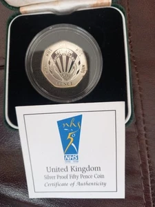 1998 Royal Mint NHS Silver Proof Fifty Pence Coin with COA - Picture 1 of 3