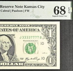 2006 $1 Federal Reserve Note PMG 68EPQ - Top Pop - Double Quad Serial Number - Picture 1 of 4