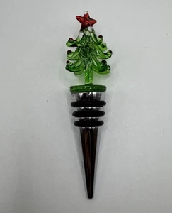 Topper per bottiglie di vino in vetro soffiato a mano in vetro artistico albero di Natale - Foto 1 di 5