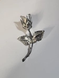 Giovanni Vintage Brooch Silvertone Rose Flower Pin Dainty Midcentury Retro 3" - Picture 1 of 6