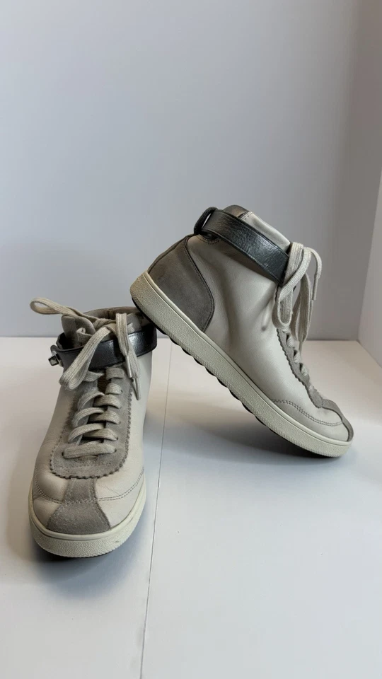 Coach High Top Sneakers Turnlock Strap Beige Gray Leather Size 8B - Image 1 of 4