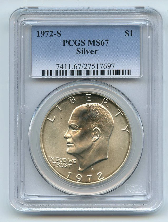 1972 S $1 dólar prata Ike Eisenhower PCGS MS67 - Imagem 1 de 1