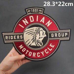 INDIAN MOTORCYCLE LARGE 28.3 BY 22 CM DIAMETER.SEW OR IRON ON  PATCH .