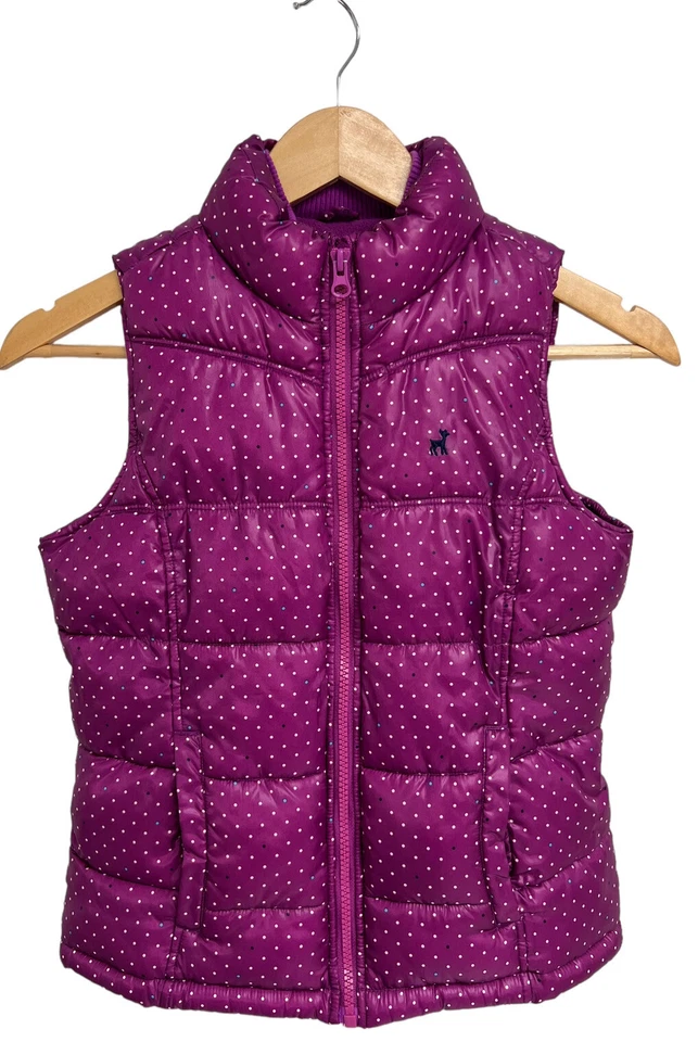 Chaleco acolchado Old Navy ON para niña sin mangas púrpura brillante lunares cremallera talla L Foto 1 de 4