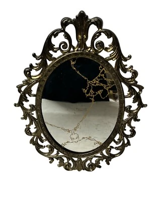 Espejo ahumado de pared ornamentado de latón envejecido japonés vintage latón fundido metal 13" Foto 1 de 4