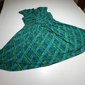 Calvin Klein Dress Womens 10 Formal Cocktail Green Border Print Shirred Stretch - Picture 1 of 18