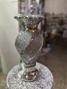 Silver Ceramic Mirrored Pot Vase Glitter Home Decoration Flower Vase Spiral Orna - Picture 1 of 4