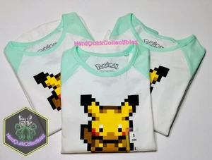 Pokemon Pixel Art Pikachu Teal/Blue Long Sleeve Kids Extra Small x1 *NEW* - Picture 1 of 4