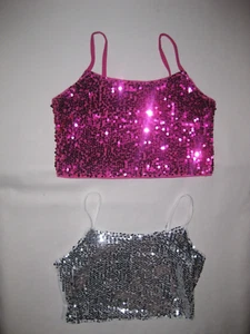 Shein girls 11yrs 2pk sequin cami crop tops hot pink & silver nip tween - Picture 1 of 2