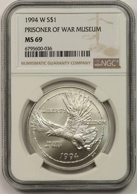 1994-W POW Museum $1 NGC MS 69 Modern Commemorative Silver Dollar - Image 1 of 4