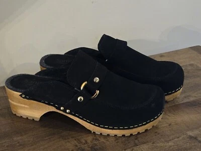 Zueco para mujer Sanita Lissy talla 41 negro espalda abierta suela de madera EE. UU. talla 10,5 USADO UNA VEZ Foto 1 de 4