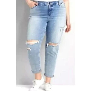 Lane Bryant Splatter Distressed Boyfriend Jeans Größe 24 Neu ohne Etikett Blau Denim - Bild 1 von 6