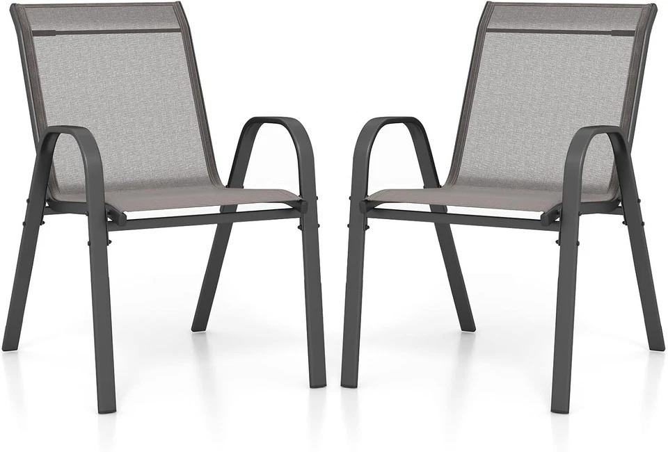 COSTWAY Gartenstuhl stapelbar Stapelstühle Terrassenstühle mit Armlehnen Metall
