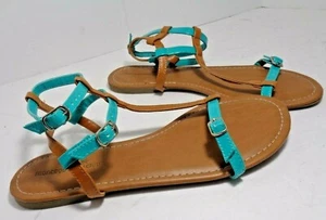Gladiator Strap Sandals MontegoBay Turquoise Patent Thong Women's US 11 - Picture 1 of 9