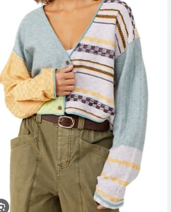 Free People Ready Set Go Cardigan Slouchy Gambit Combo Button OB1332210 Large - Picture 1 of 16