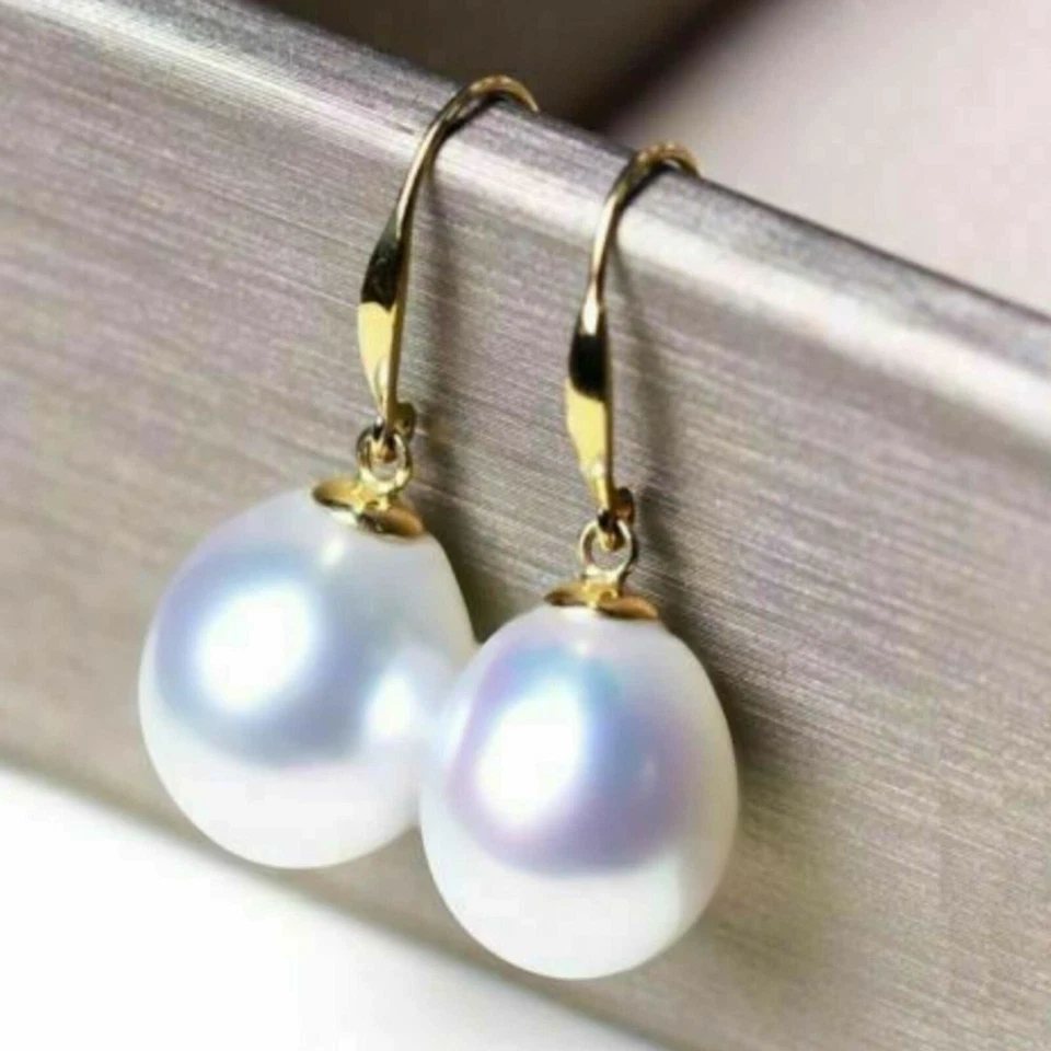 12毫米时尚白色日本Akoya珍珠14k黄金耳环圣诞节 — 第 1/1 张图片