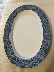 Blue Green Mosaic Tile Wave DANSK Oval Serving Platter EUC - Picture 1 of 8
