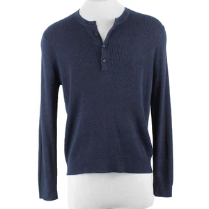 Vince NEW $245 Sz XL Navy Blue Ribbed 1/4 Button Linen Blend Men's Sweater  - Picture 1 of 7