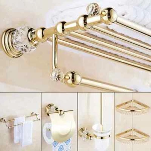 Set accessori bagno lusso cristallo argento ottone lucido oro ferramenta bagno - Foto 1 di 42