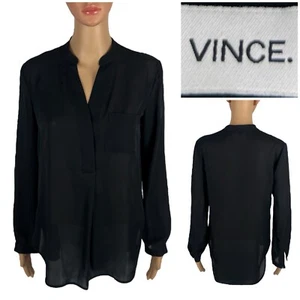 Vince Womens 2 Blouse 100% Silk Pullover Black Casual Lightweight Button EUC - Picture 1 of 11
