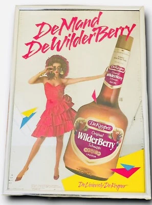 VTG 80's DEKUYPER Wilderberry LARGE Mirror Bar Sign 25" x 17” Demand DeWilder - Image 1 of 4
