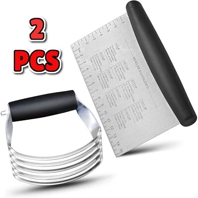 Pastry Blender & Bench Scraper Set Stainless Steel Dough Cutter Baking Tool - Image 1 of 4