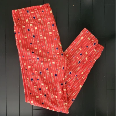LuLaRoe Red with Yellow Stripes & Squares Leggings - Tall & Curvy Foto 1 de 2