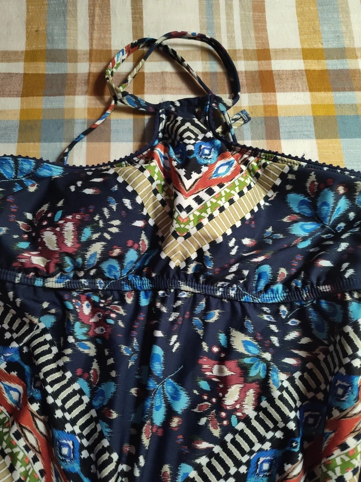 Lucky Brand Blue Multicolor Tankini With Adjustable Tie In Back M - Image 1 of 4