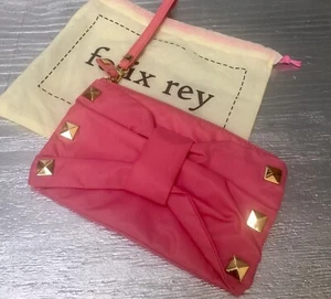FELIX REY Pink Gold Studded Grommet Bow Clutch Wristlet Handbag SOLD OUT!! - Picture 1 of 4
