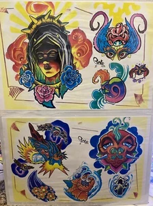 Rare Punko 2000 Vintage Tattoo Wall Flash Art 2 Laminate Pages Sheet Spain - Picture 1 of 5