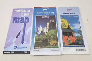 Vintage New York City Manhattan Bus Maps Lot Set of 3 2002 Y2K Travel AAA - Picture 1 of 2