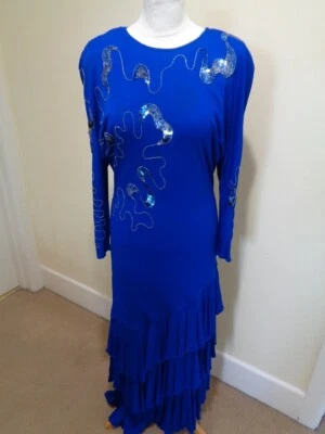 SIERRA DESIGNS LONDON VINTAGE BRIGHT BLUE EVENING DRESS WITH SEQUIN DETAIL - 12 - Image 1 of 4
