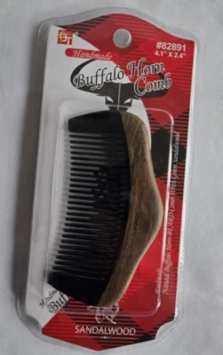 Peine de barba de cuerno de búfalo natural con sándalo verde hecho a mano 4,1" x 2,4" - NUEVO Foto 1 de 3