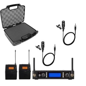 Sistema de micrófono de solapa inalámbrico UHF 2 solapa unidireccional con estuche de vuelo - Imagen 1 de 2