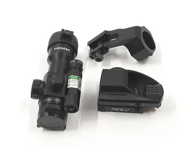 Mira telescópica a laser verde ponto vermelho HIRAM 1x30mm e refl verde vermelho pintado. 4 retículos - Imagem 1 de 4