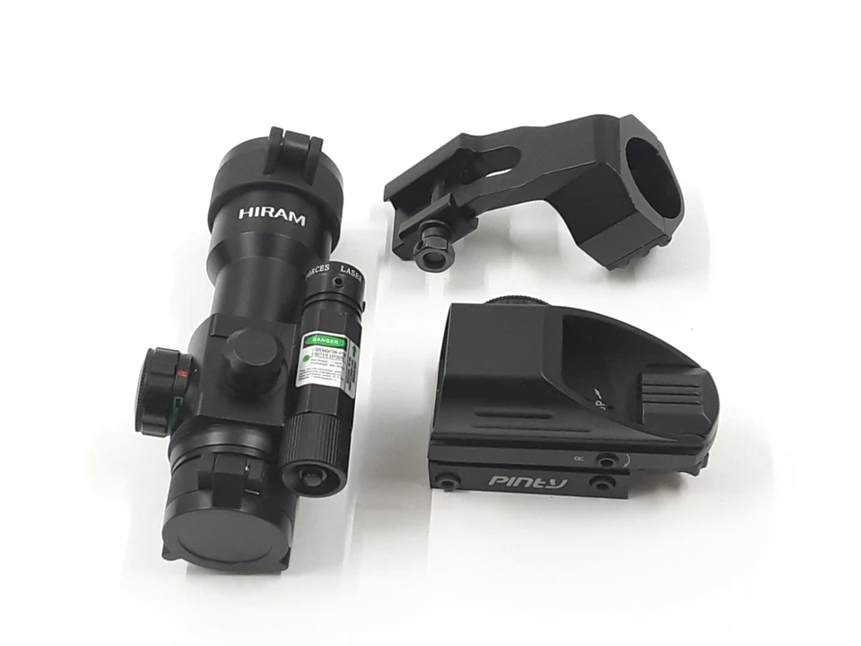 HIRAM 1x30 毫米红点绿色激光瞄准镜和纯红色绿色 Refl。 4 个十字线 — 第 1/4 张图片