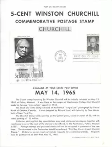 #1264 5c Póster de Estampillas de Winston Churchill - Página de recuerdo no oficial MC/Cachet plano - Imagen 1 de 1