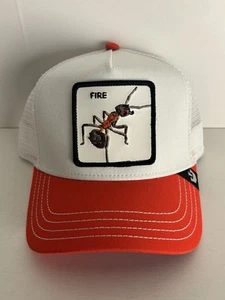 Goorin Animal The Farm Trucker Baseball Snapback Hat FIRE Formic Ant White & Red - Picture 1 of 5