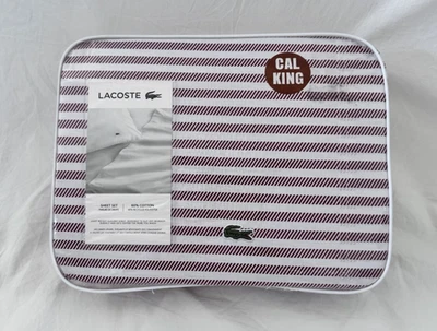 4 pc Lacoste White & Red Cal. King Sheet Set NIP - Image 1 of 4