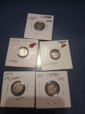 Lot Of 5 Pre 1920 Canadian Silver Coin Lot - Image 1 of 4