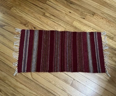 Southwestern  Wool  Fringe Table Runner Red pink white Stripe  - Image 1 of 4