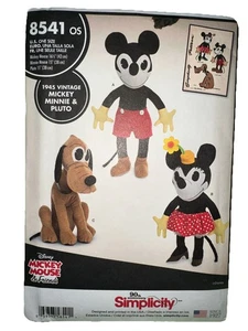 Simplicity 8541 Sewing Pattern Disney Mickey Minnie Pluto 1945 Vintage Repro OS - Picture 1 of 7