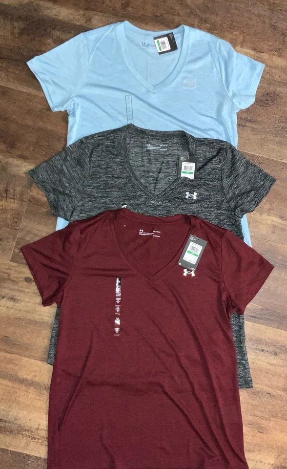 Under Armour Heatgear Camisa Atlética Cuello en V Gran Lote de 3 Azul/Gris/Borgoña Foto 1 de 4