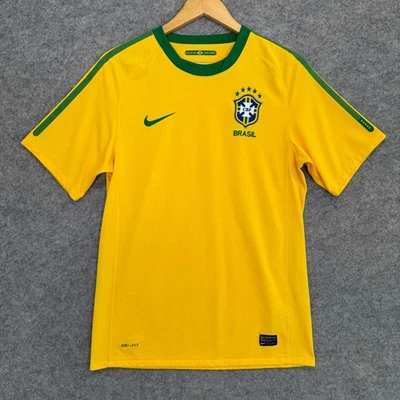 Винтажный Nike Бразилии 2010 2011 дома футбол Джерси мужской маленький желтый редкая Y2k зеленый - Изображение 1 из 4